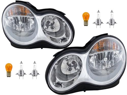 KAP Replacement for Head Lights 2005 2006 2007 C Class C230 C240 C280 C320 C350 with Bulb 2038203661 2038201659 2038203561 2038201559 MB2503148 MB2502148 PAIR