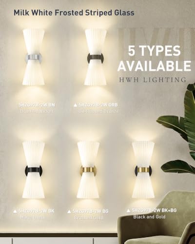 Image of HWH Wall Sconces Set of 2, Indoor Up Down Wall Light, 5HZG97B-2W-2PK BN