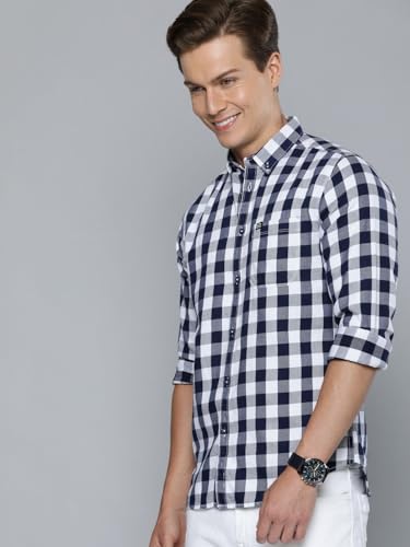 Image of The Indian Garage Co Men Slim Fit Checkered Full Sleeves Cutaway Collar Casual Shirt