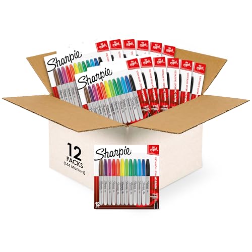 Image of Sharpie Permanent Markers, Fine Tip, Assorted Colors, 144 Markers Total (12 Packs of 12)