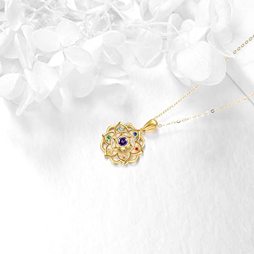 ELFRONT 14K Solid Gold Lotus Chakra Necklace Pendant for Women Real Gold Yoga Lotus Flower Necklace Promise Anniversary Birthday Gifts Jewelry for Women Wife4