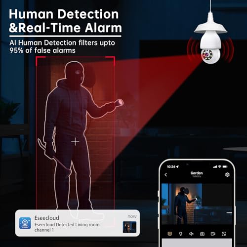 Light Bulb Security Cameras Wireless Outdoor 5g/2.4ghz WiFi, 2K HD Camera Surveillance Exterieur with Color Night Vision,Two Way Talk,Human Motion Sensor,Security Camera Outdoor Easy to Install (2Pcs) - Image 6