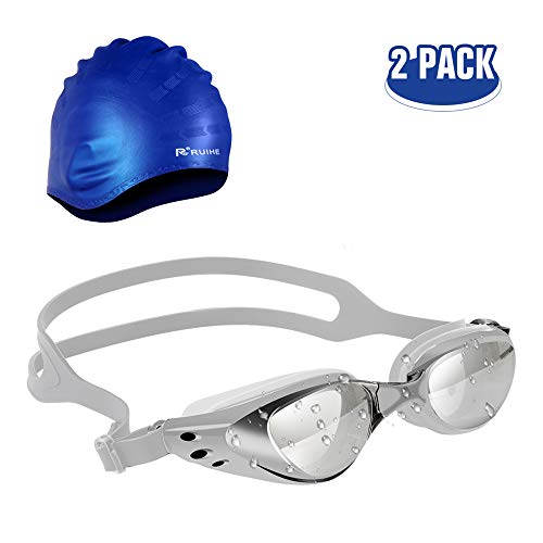 Swimming goggles and free earmuffs swimming cap set,Triathlon Swim Goggles No Leaking Anti Fog UV Protection,soft silicone nose bridge, Adult men and women swimming goggles and silicone swimming caps
