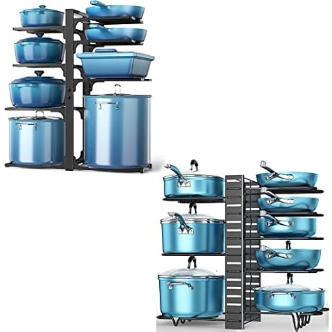 ORDORA Pots and Pans Organizer for Cabinet, 8 Tier Pot Rack with 3 DIY Methods Pots and Pans Organizer: under Cabinet, 21" Height Cover