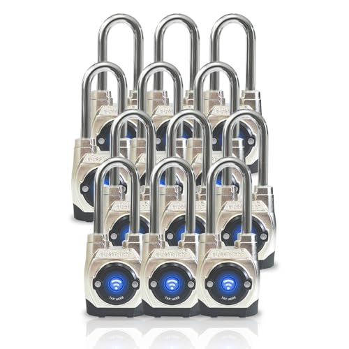 eGeeTouch 5th GEN Outdoor Smart Padlock – (Pack of 12, Long Shackle) Keyless Bluetooth & NFC Lock, Weatherproof Security for Gates, Sheds, and Bikes - Convenient App Control & Reliable Durability