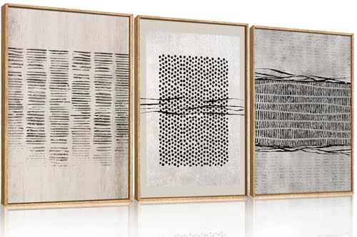 Aryroi Large Abstract Black and Beige Framed Canvas Wall Art,Minimalist