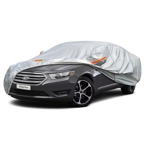 Kayme Sedan Car Cover Fit for Ford Taurus (1986-2019) Automobiles All Weather Waterproof, Outdoor Cover Sun Rain Protection, with Lock and Zipper Door