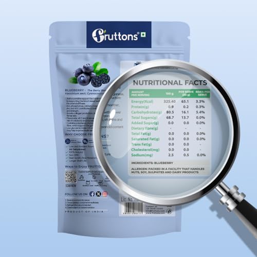 Fruttons Dehydrated Blueberries | Unsweetened & Oil-Free | Premium Dried Blueberries | 100% Natural, No Added Sugar | Rich in Antioxidants Superfood | For Healthy Snacking, Smoothies & Baking (50g | Single Pack) - Image 3 thumbnail