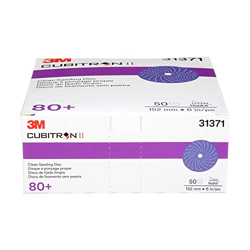 Image of 3M Cubitron II Hookit Clean Sanding Abrasive Disc 31371, 6 in, 80+ Grade, Pack of 50 Discs, Virtually Dust-Free, High Performance, Long Lasting, Multi-Hole Pattern, Feather Edging, Stock Removal