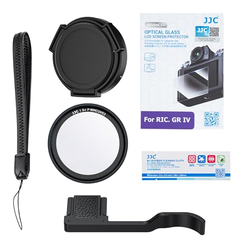 JJC 6in1 �A�N�Z�T���[�L�b�g Ricoh GR IV GR4 �p �t���ی�t�B���� + �I�[�g�����Y�L���b�v + UV�t�B���^�[ + �T���O���b�v + �n���h�X�g���b�v + �����Y�N���X