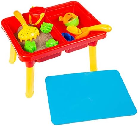 HEY! PLAY! Water Table with Lid and Toys – Playset with 2 Sensory Bins for Sand or Water – Toddler Activity Set for Beach, Backyard or Classroom