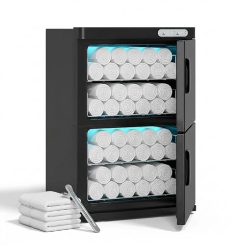 muhub 46L Hot Towel Warmer Cabinet, Professional Towel Heater with Rust Resistant,Stainless Steel Racks, Large Capacity Towel Warmers for Spa Massage Salon Home (46L, Black)