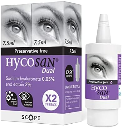 Hycosan Dual - Preservative Free Eyedrops - 0.05% Sodium Hyaluronate and 2% Ectoin- Recommended for Relief from Lipid Deficient Dry Eye and Meibomian Gland Dysfunction - 7.5ml