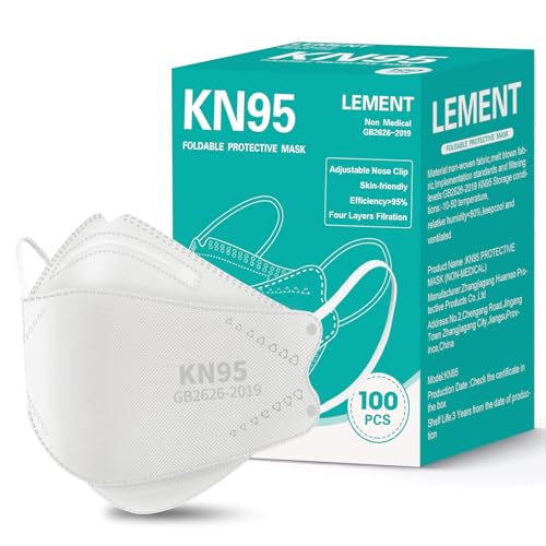 LEMENT KN95 Face Masks,100 Pack Breathable Dust Safety Mask For Adult,White