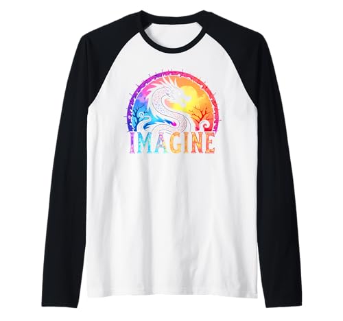 Photo de Imagine Fantasy Dragon Coloré Mythologie Amoureux des dragons Manche Raglan
