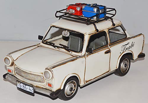 JS Garten Deko Blechauto Nostalgie Modellauto Oldtimer Marke Trabant Trabi mit Dachgepäck Koffer aus Blech L 28 cm