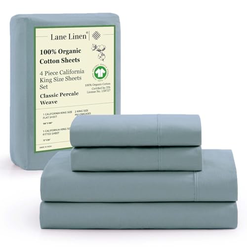 LANE LINEN 100% Organic Cotton Queen Sheet Set, 4Pc Cotton Sheets Queen Size Bed Set, Soft Percale Weave, Deep Pocket Queen Sheets, Hotel-Quality Bed Sheets Queen Size - Glacier Grey - Thumbnail 2