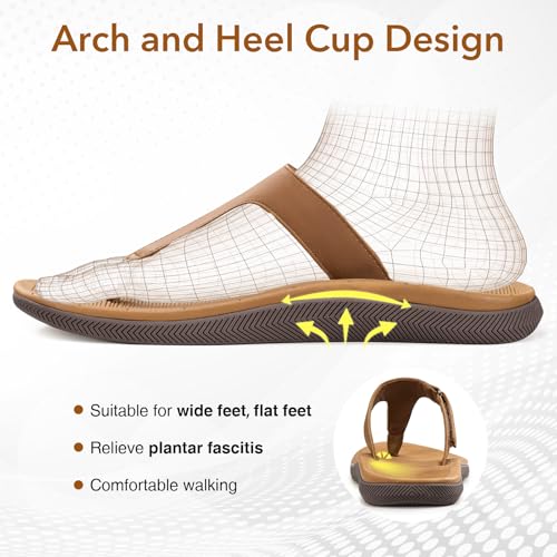 ZURIN Women Flip Flops with Arch Support Rubber Flip Flops For Women, Casual Summer Beach Walking Thong Sandals Slides Super Anti-Slip Sole Indoor Outdoor Travel Khaki Brown — view 4