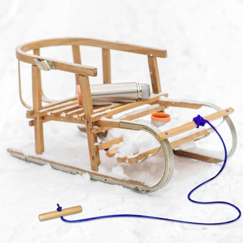 Schlittenseil mit Griff, Zugseil zum Ziehen von Schlitten, 1.8m Zugschnur für Kinder Holzschlitten,Griffe aus Holz,Kordel 6mm Durchmesser (Blau)