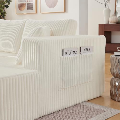 Image of KCGKCG 132 inch U Shaped Corduroy Cloud Couch - No Assembly Required, Beige