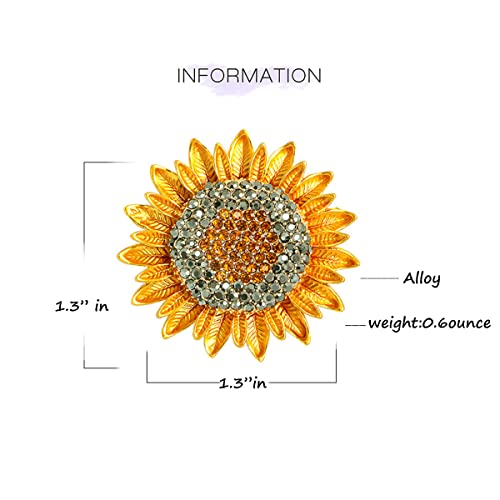 Image of Rhinestone Sunflower Brooch Pin Vintage Gold Yellow Elegant Pin Ladies Multipurpose Brooch Necklace