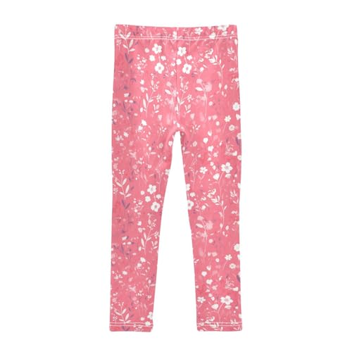 Flowers Pink Background Fashion Kids Girl's Athletic Leggings Casual High Waisted Lounge Pants Exercise2