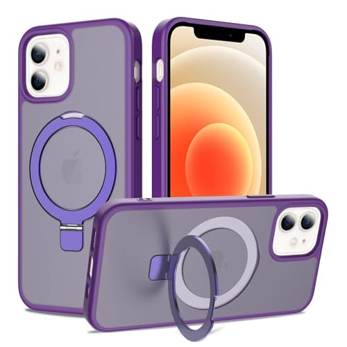 Image of Magnetic for iPhone 12 Pro Case & iPhone 12 Case, 6.1 inch, Compatible with MagSafe, Rugged Kickstand, Not-Yellowing Military-Grade Protection, Matte Purple