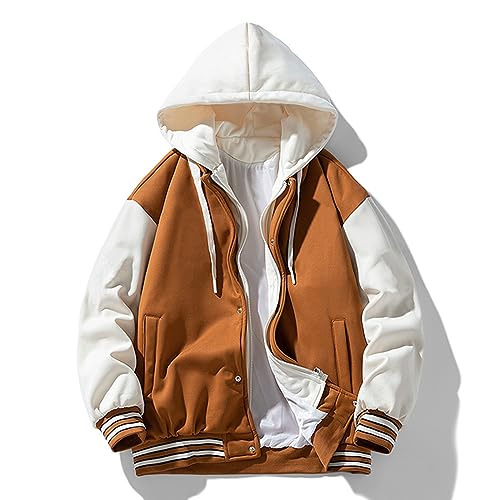 WENKOMG1 Mens Hooded Varsity Jacket,Long Sleeve Casual Quilted College Jacket