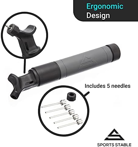 Sports Stable Ball Pump with 5 Needles. Dual Action Air Pump for Your Football, Rugby Ball, Volleyball, Basketball, Handball and Other Inflatable Balls