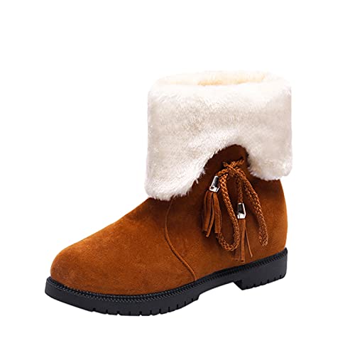 Preisvergleich Produktbild Winterstiefel Fellknäuel Bowknot Warme kurze Stiefel für Damen Mädchen Plüsch Gefüttert Schneestiefel Schlupfstiefel Schöne Stiefelette Winterschuhe Mode Weihnachtsschleife Damenstiefel reitstiefel