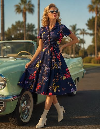 Image of Wedtrend Women's Vintage Tea Dress, Short Sleeve Cocktail Party Dress Work Church Casual Dress