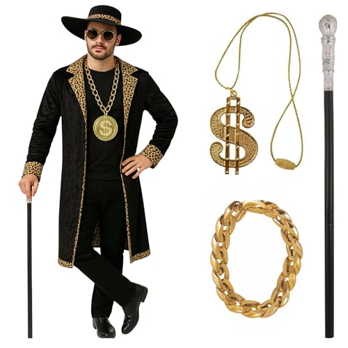 FNA FASHIONS Dapper Don Deluxe Adult Pimp Fancy Dress Costume with 3 Bling Accessories
