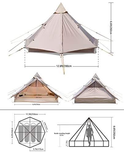 Baralir Outdoor Camping Tent Oxford Bell Tent Safari Tents Yurt Tent For Family With Cool Ventilation Mosquito Net Doors & Windows, Also Great For Winter With Zipper Full Closed #TOP6