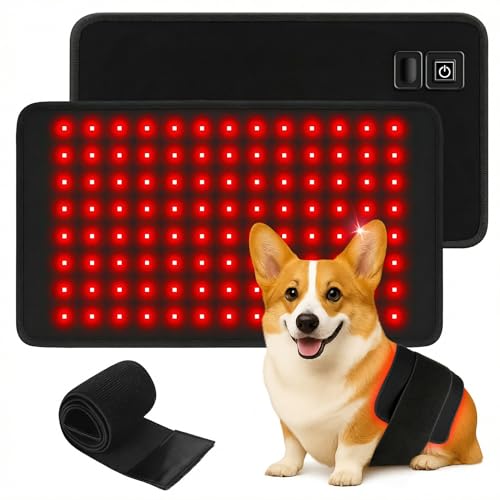 Clocness レッドライトケアベルト ペット用 ポータブル 16×8インチ 660/850 nm 120-LEDパッド、硬い関節と背中の快適さのためのウェアラブル赤外線デバイス、柔軟なラップストラップ