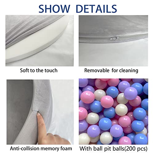 Bebikim Baby Ball Pit With 200 Balls, Kids Foam Ball Pits For Toddlers Birthday Gifts,36" X 12" Round Soft Memory Ball Pit For Babies Can Used With Playpen,Indoor Play Area Toys With Balls Included #TOP3