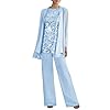 Women’s 3 Pieces Lace Pants Suits Mother of Bride Dressy Elegant Sets Wedding Formal Outfits