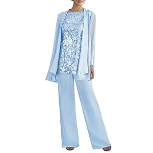 Women’s 3 Pieces Lace Pants Suits Mother of Bride Dressy Elegant Sets Wedding Formal Outfits