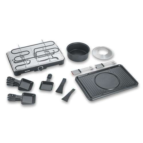 Severin Combinazione Fonduta/Raclette Per 8 Persone, Griglia 2 In 1, Rivestimento Antiaderente, Include 8 Padelle, Raschietti E Forchette Per Fonduta, Lavabile In Lavastoviglie, Rg 2347 - 8
