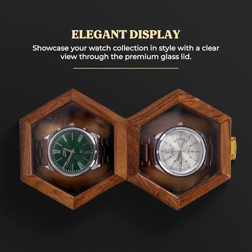 inanosa Wooden Watch Box for Men – Dark Rosewood 2 Watch Case Organizer with Glass Display Lid, Premium Cushion, Dual Slot Watch Storage Box, Travel Friendly Watch Holder Case, Premium Gift for Him by inanosa - Image 4