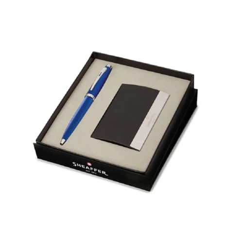 Sheaffer Gift Set 100 Ballpoint Pen With Business Card Holder Glossy Blue With Chrome Trims