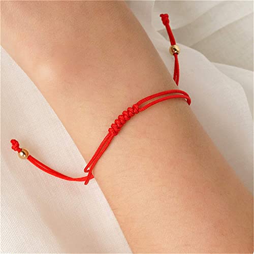Image of Kaushey loom & craft Handmade Good Luck 7 Knots Red String of Fate Bracelet Set Kabbalah Thread Rope Protection for Women Men Girl Friends Couples Long Distance Relationship.