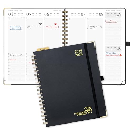 POPRUN 2025-2026 Academic Diary Week to View Large (25.5x20.5 cm) Spiral 17 Months (Aug'25 - Dec'26) Vertical Academic 25/26 Weekly Mid Year Planner(Black)
