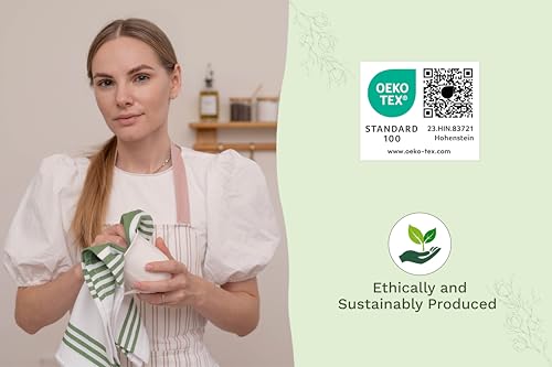 Image of Olive Green Dish Towels - Highly Absorbent, Lint-Free, 100% Cotton, 6 Pack, 30 inchx20 inch, Large Size Olive Green Striped Kitchen Towels with Hanging Loop - Washable and Durable Green Tea Towels (6 Pack)