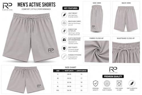 Image of Men's Casual Gym Workout Shorts with Pockets Regular Fit Black