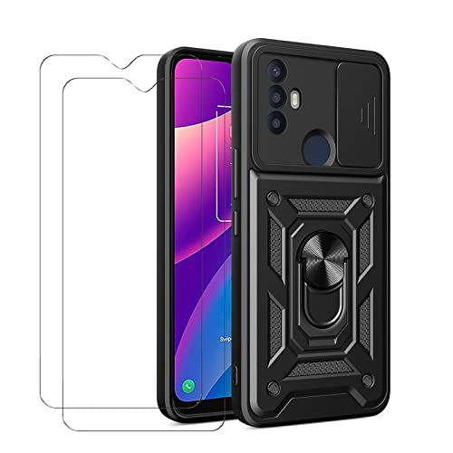 Image of MMlife for TCL 30 SE/TCL 30E / TCL 305 / TCL 306 Case with Camera Cover and Stand Kickstand Ring with Tempered Glass Screen Protector [2 pieces],Military Grade Shockproof Protective Cover, Black