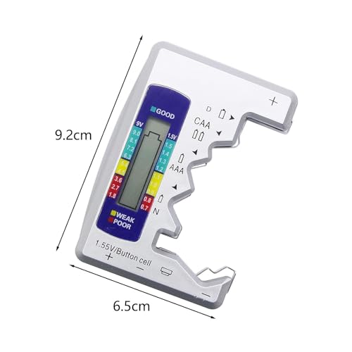 Silver Battery Tester for AAA, AA, C, D, 9v, N, 1.55v Button Cell, Battery Checker LCD Display Power Indicator No Batteries Required Electrical Equipment for Home Improvement