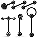 SCERRING 6PCS 14G Stainless Steel Rose Skull Door Lock Tongue Teaser Double Barbell with Slave Ring Nippleings Ring Body Piercing Jewelry Black