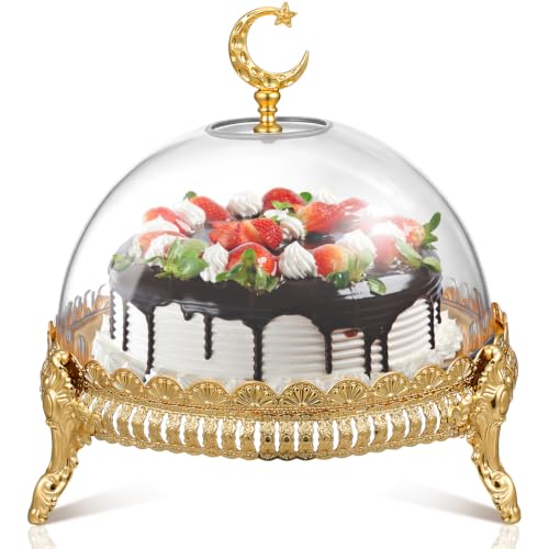 ABOOFAN Square Wrought Iron Cake Tray with Cover 8.66In Footed Dessert Stand Multi-Function Pastry Display for Home Party Food Protection