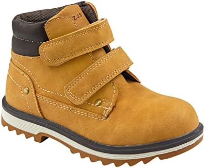 TZJS Kids' Hiking Work Boots for Boys Girls, Waterproof Outdoor Ankle Boots with Hook and Loop（Camel 12）