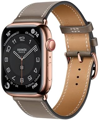 Leather Band Series 7 6 5 4 3 2 1 SE for Men or Women Compatible with Apple Watch Hermes Silver Link Original in Stainless Steel